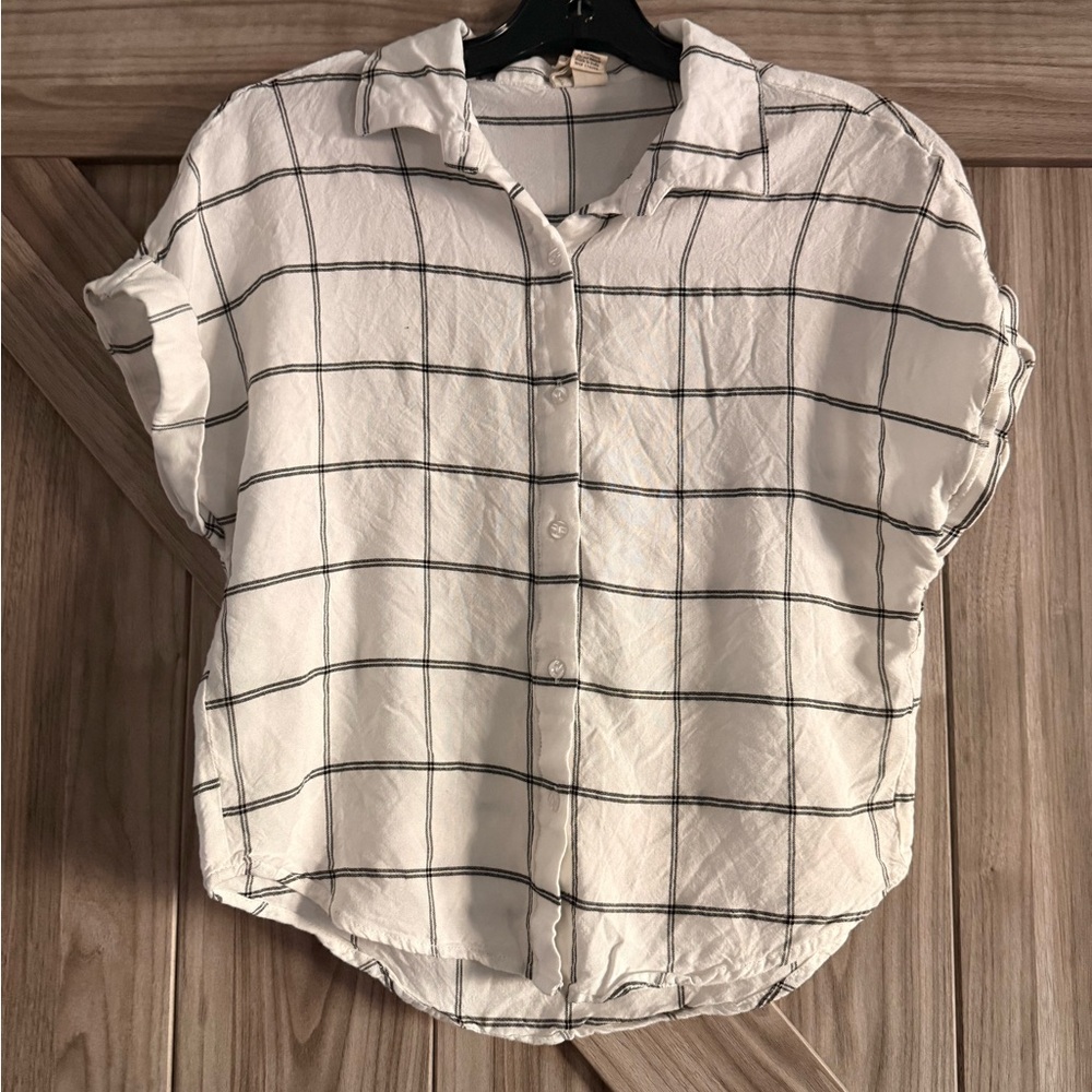 Japna White and Black Grid Button Down Shirt